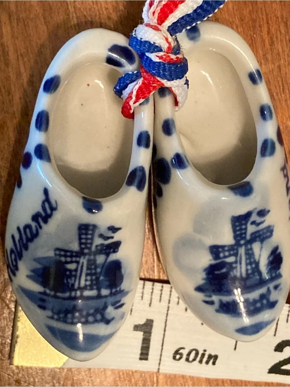 Vintage Style Holland Delft Blue Dutch Clog Shoes Ornament Windmill